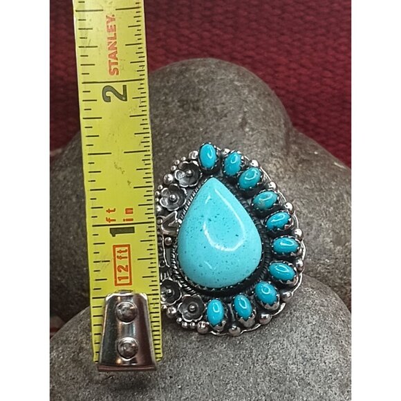 Sterling Silver Flower Dragonfly Ring Teardrop Shaped Petit Point Cluster Sz 6.5 - Picture 3 of 6